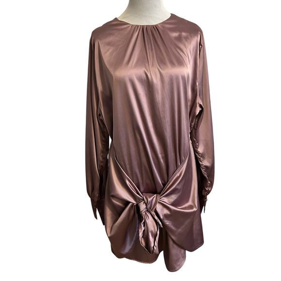 Women's Satin Tie Front Mini Dress in Mauve – Size XL - Picture 4 of 10